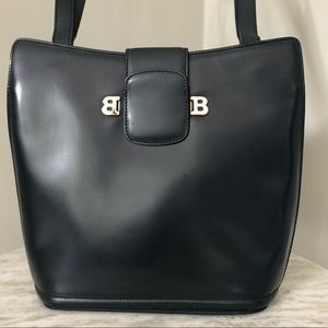 SALE Bally Vintage Structured Shoulder Bag Blue Leather Made in Italy sn1625-98